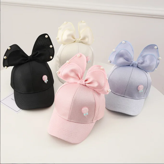Summer Sunshade Cute Kids Sun Hats Girl Pearl Decoration Breathable Princess Baseball Cap