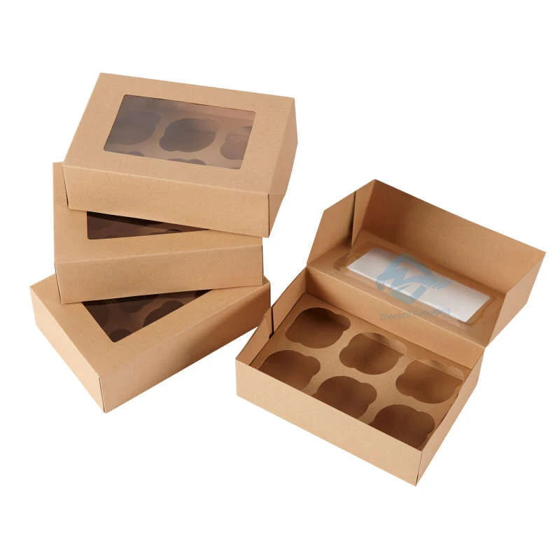 Wholesale Recycled Custom Printed  Take Away Kraft Paper Brown Craft Donut Cake Packaging Box