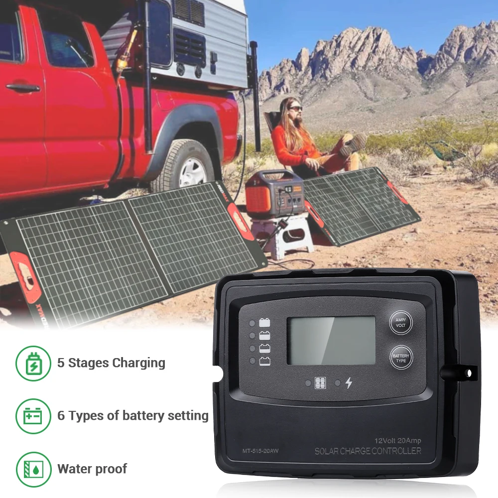 10A 15A 20A 30A 40A 12V 24V LCD display pwm controller powmr solar charge controller