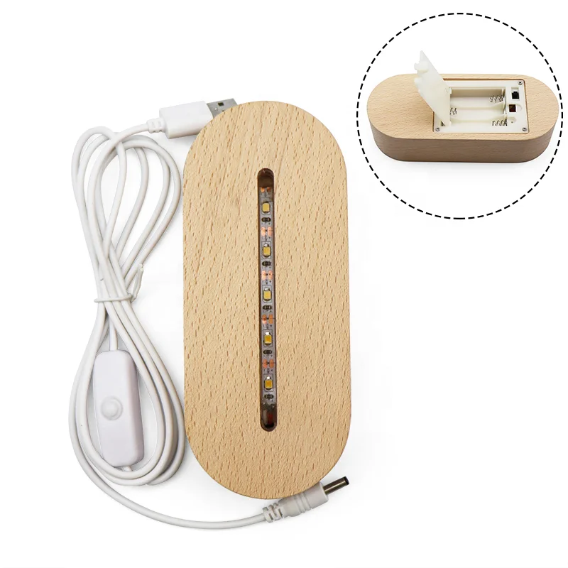 Wholesale Wood Led Night Light Base Wooden 3d Led Lamp Base For 3d Illusion Christmas Gift Night Light
