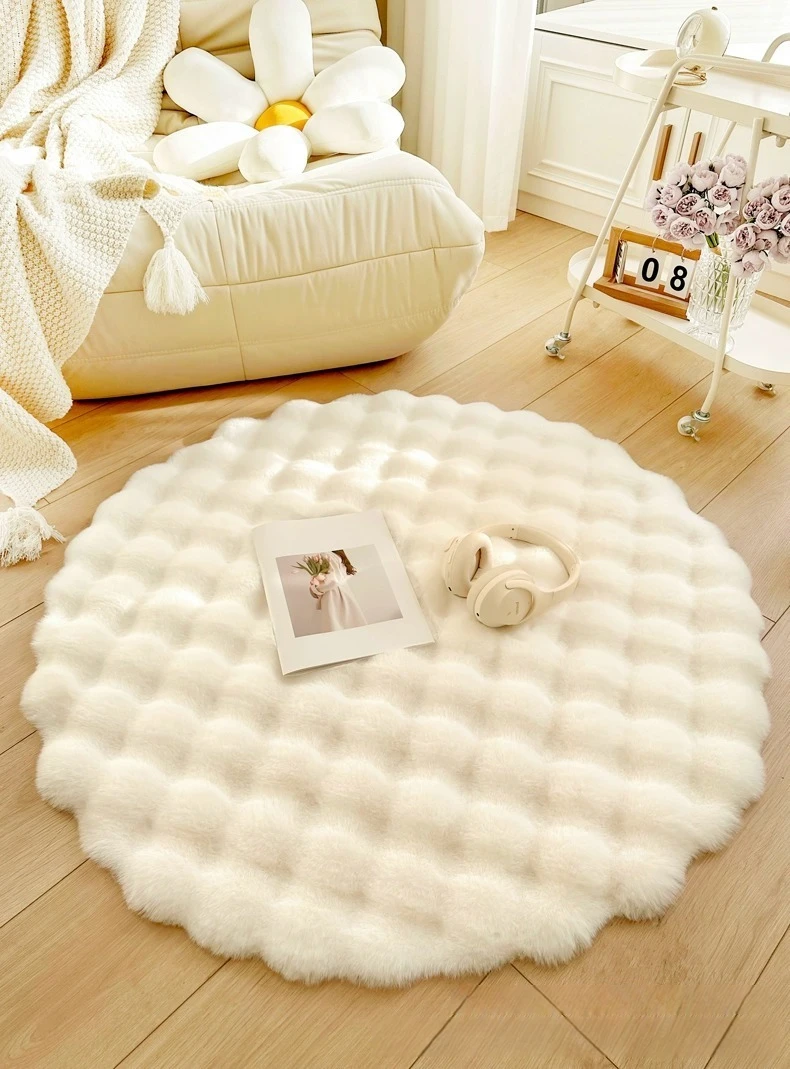 Popular Round Shape Rabbit Hair Carpet Fluffy Fur Rug Fuzzy Bubble Rug Soft Shag Rug for Bedroom Living Room