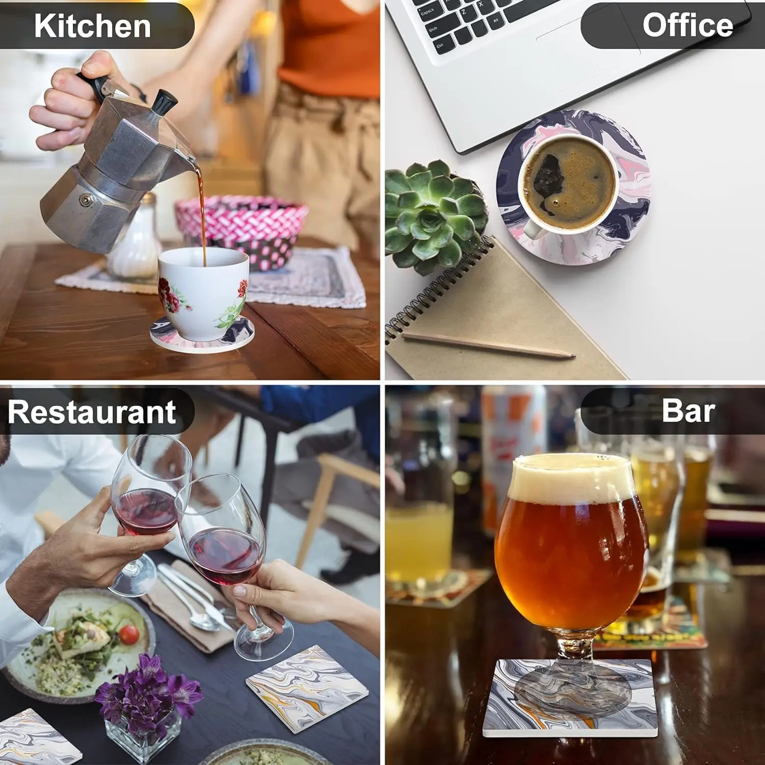 Funny Drinks Absorbent Cat Shaped Lovers Unique Gift Ideas handmade ceramic tile coasters Set for Bar Dining Table Decor