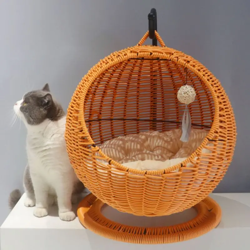 Healthy Eco-Life Pet Natural Series Wicker balcony decorate indoor plastic cute rattan cane cat little dog swing chairs