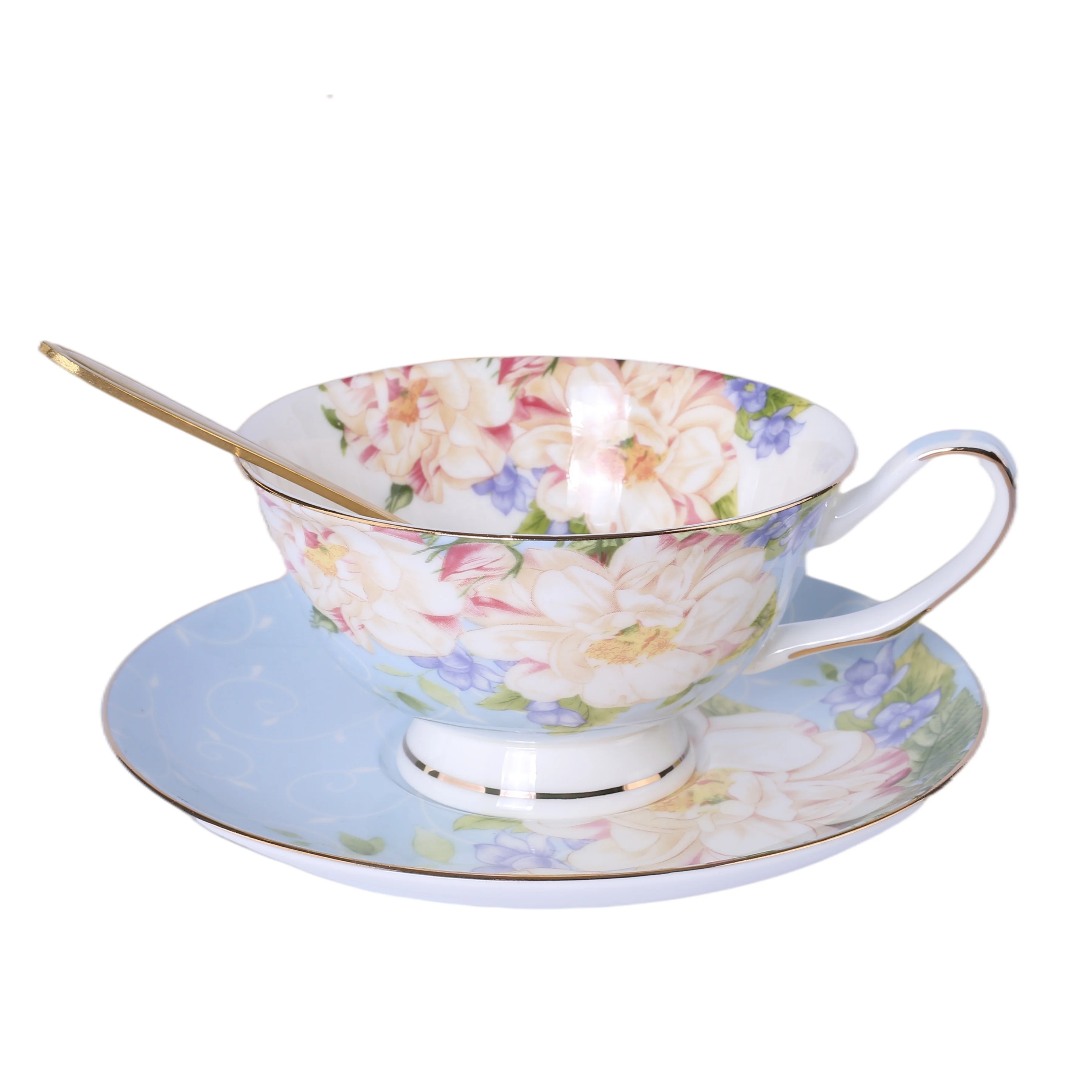 
High Quality Vintage Coffee Cups and Saucers with Pattern Flower Porcelain cups 