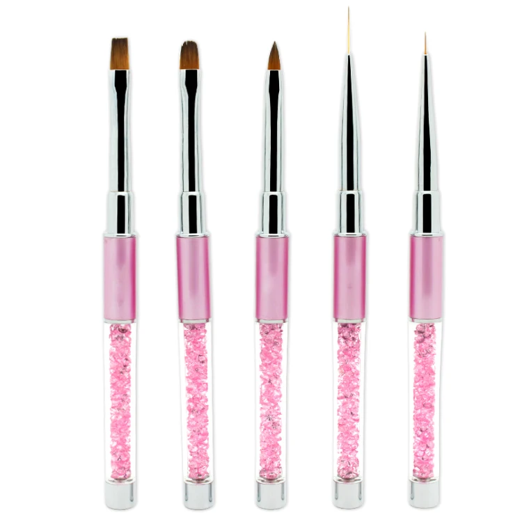 5Pcs Nail Art Liner Drawing Brush Pen Set Rhinestone Handle UV Gel Nail Painting Brushes