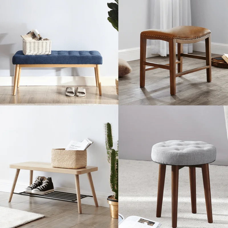 Wholesale Nordic Modern Step Stool Foot Stool Wooden Legs Round Padded Stool & Ottomans Living Room Furniture WD-140