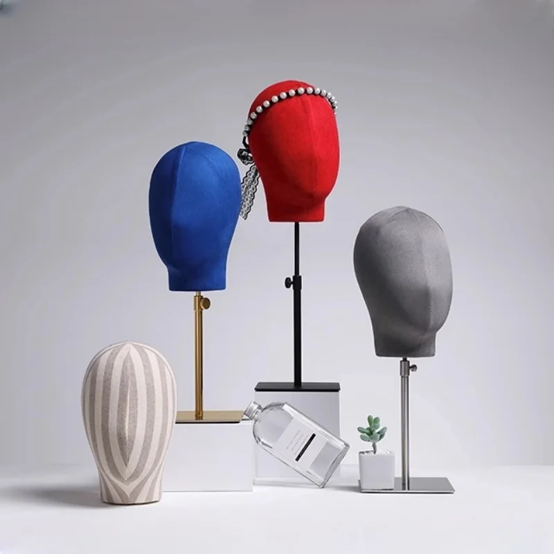 Velvet Fabric Cover Female Mannequin Head Decorative Vintage Style Holder Hat Holder Rack Storage Wigs Show Display Stand