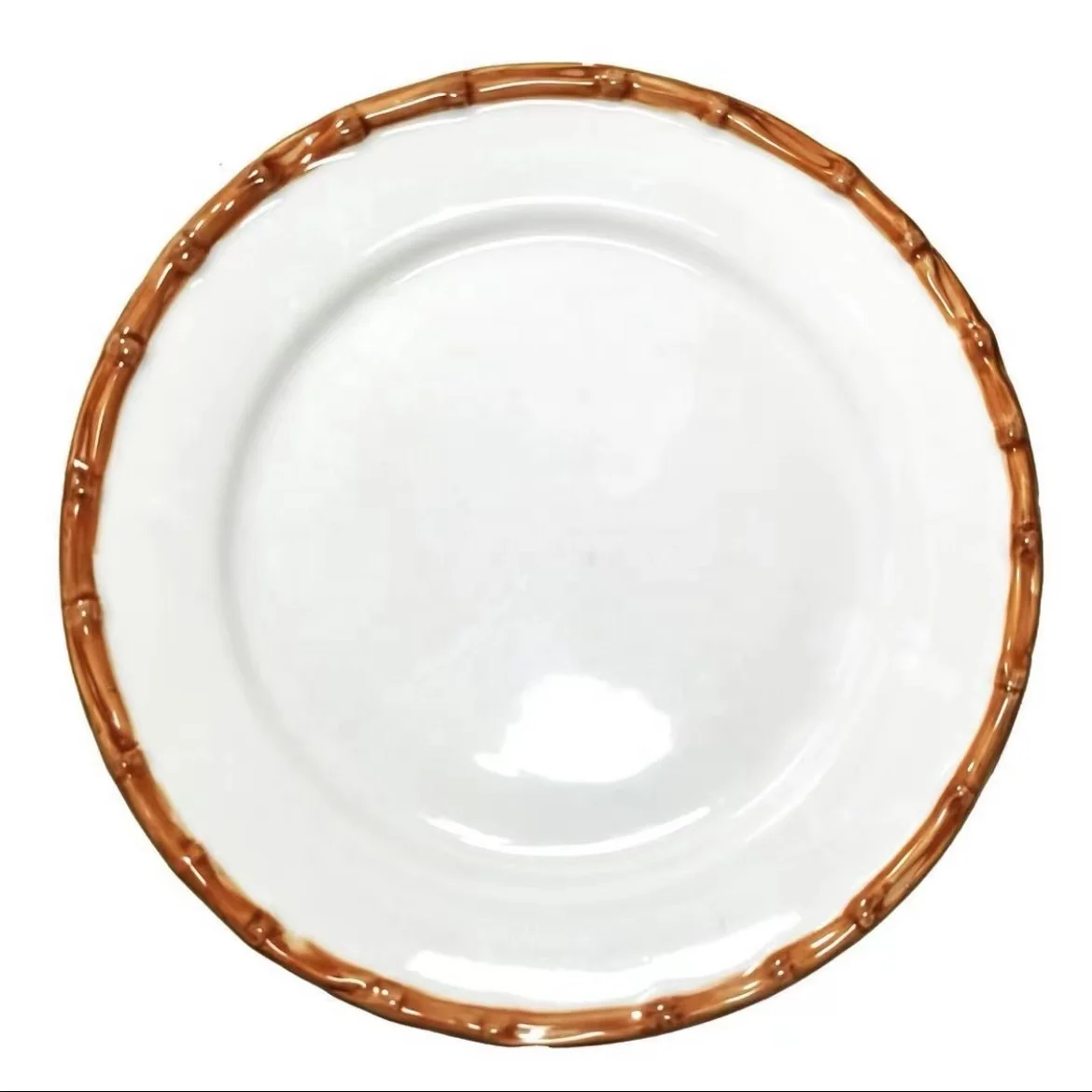 BLAIS brown round tableware dish table setting ceramic porcelain bamboo rim  plates sets dinnerware wedding