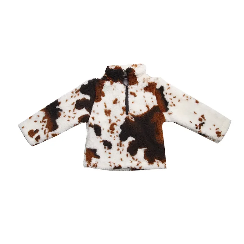 Wholesale Polar Fleece Thick Fabric Baby Girl Zipper Jacket Western Print Winter Fall Long Sleeve Kids Sherpa Tops