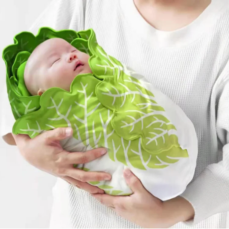 F923 ins cute Cabbage tortilla throw blanket polyester Flannel custom name baby blanket swaddled set with hat