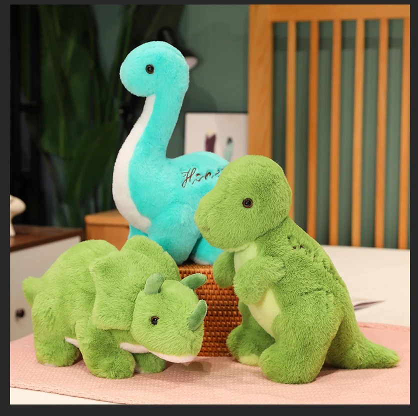 Hot selling super cute  4 types of green dinosaur plush animal toys  stuffed dinosaur doll