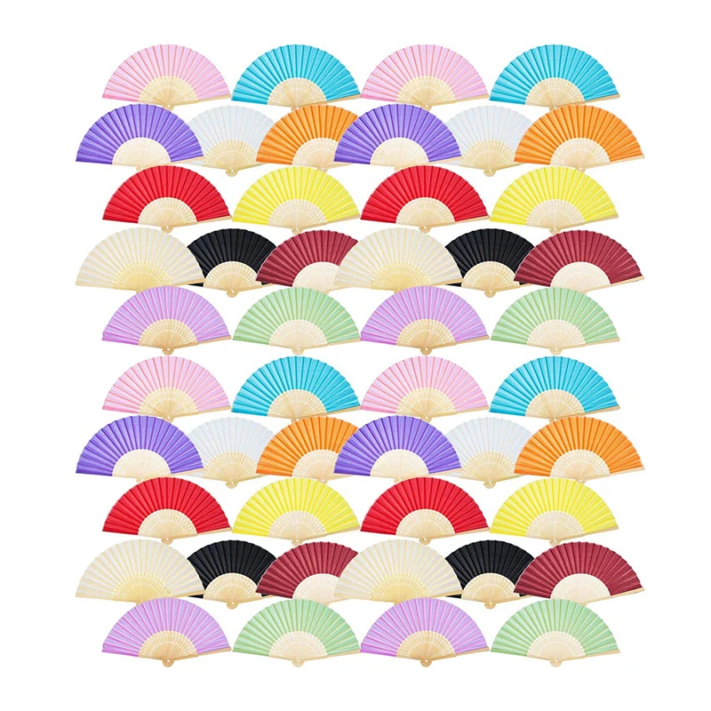 Free Sample Mixed Colour 8 Inch Handmade Custom Logo Design Fabric Bamboo Silk Hand Fan For Wedding