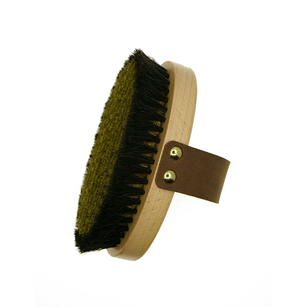 High Quality Custom Logo Round Natural Fine Bronze Bristles Beauty Wooden Massage Scrub Bath Exfoliating Dry Body Brush