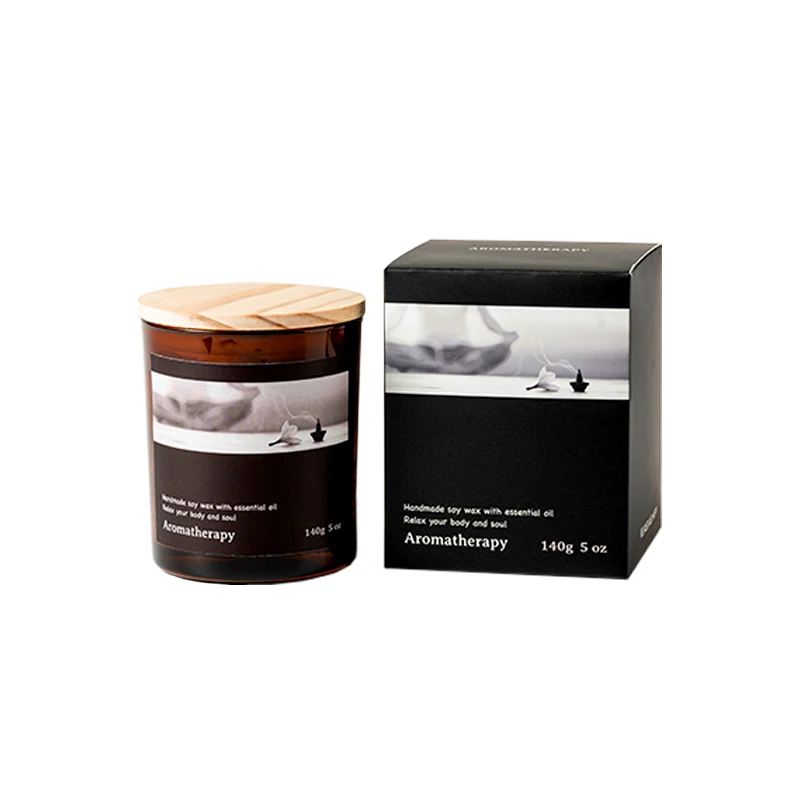 2023 New arrival brown color plus wooden lid soy wax romantic glass box private label various scents scented candle for yoga