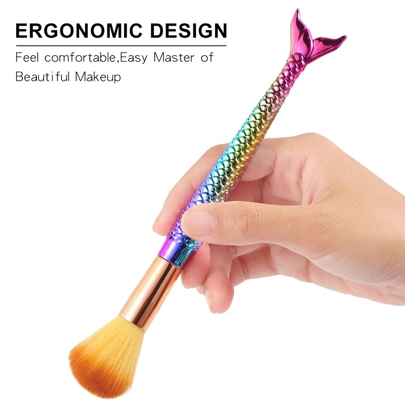 Nail Art Brush Pen Mermaid Soft Fluffy Dust Clean Glitter Powder Remover Gradient Color Handle Blush Makeup Tools