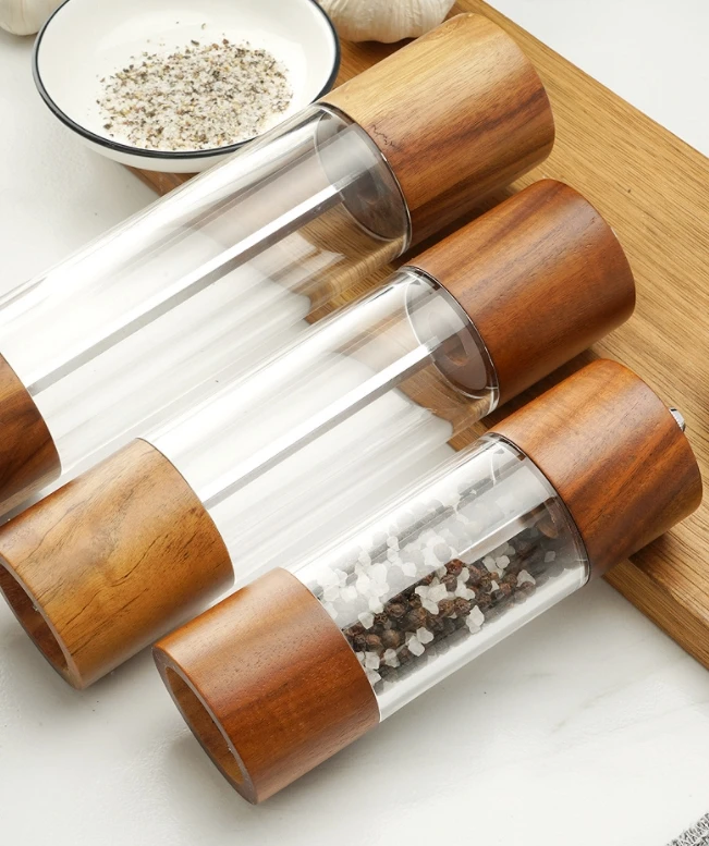 Home Manual 6in 8in Wooden Acrylic Pepper Mill Refillable Pink Himalayan & Coarse Sea Salt Grinder Made of PC Material
