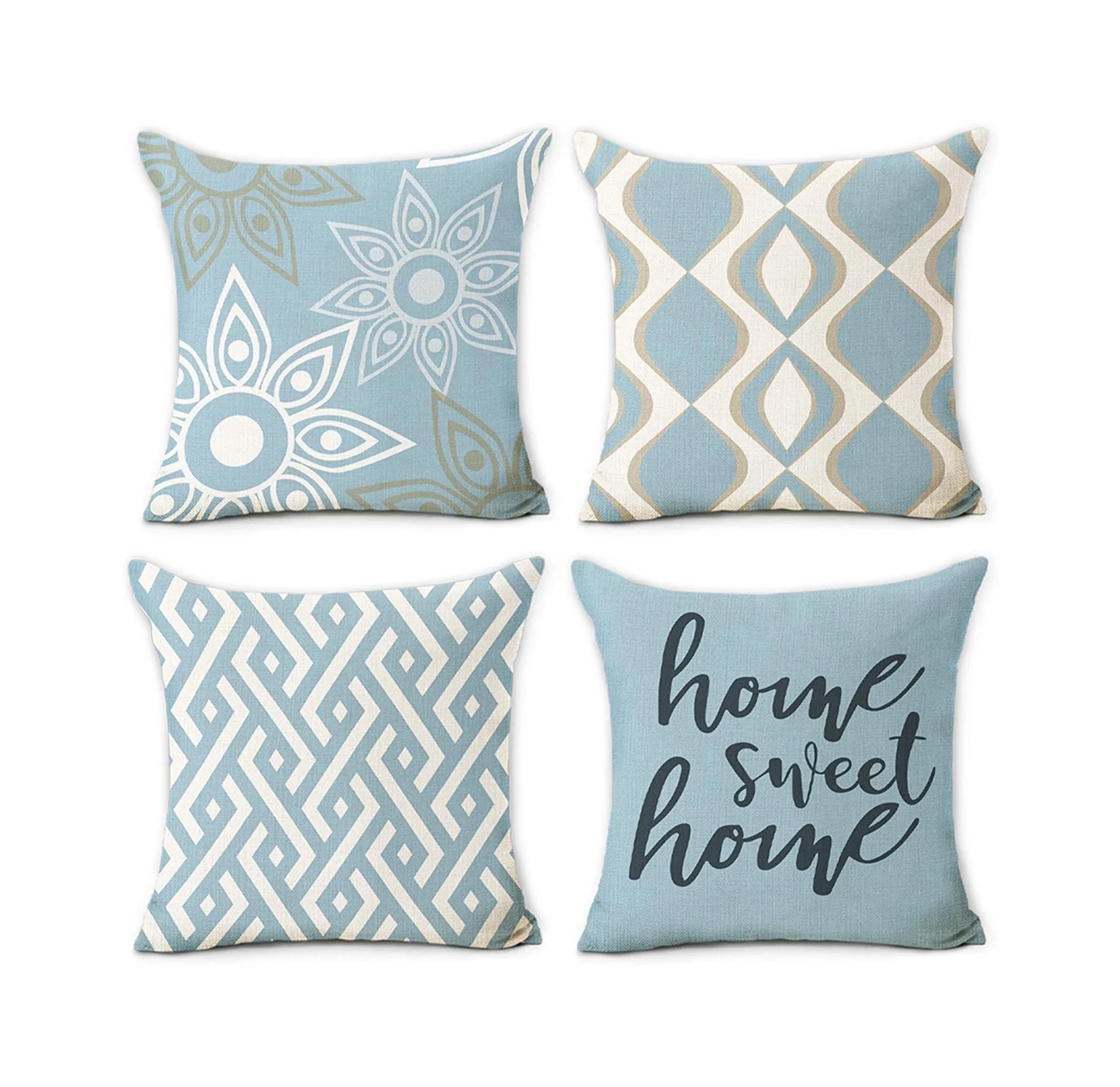 Wholesale Blue Modern Geometric Soft Linen Throw Pillow Covers For Living Room Home Decor