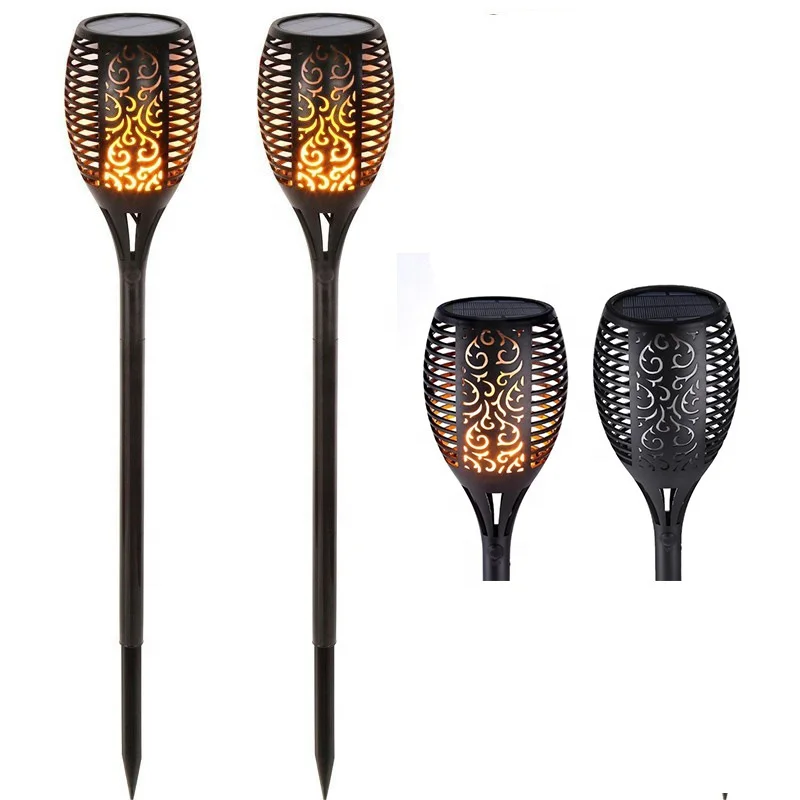 Torch Lights Lighting Solar Bamboo Tiki Torch Flame Warm LED Amber Flickering Light Landscape Solar Flaming Bamboo Torch