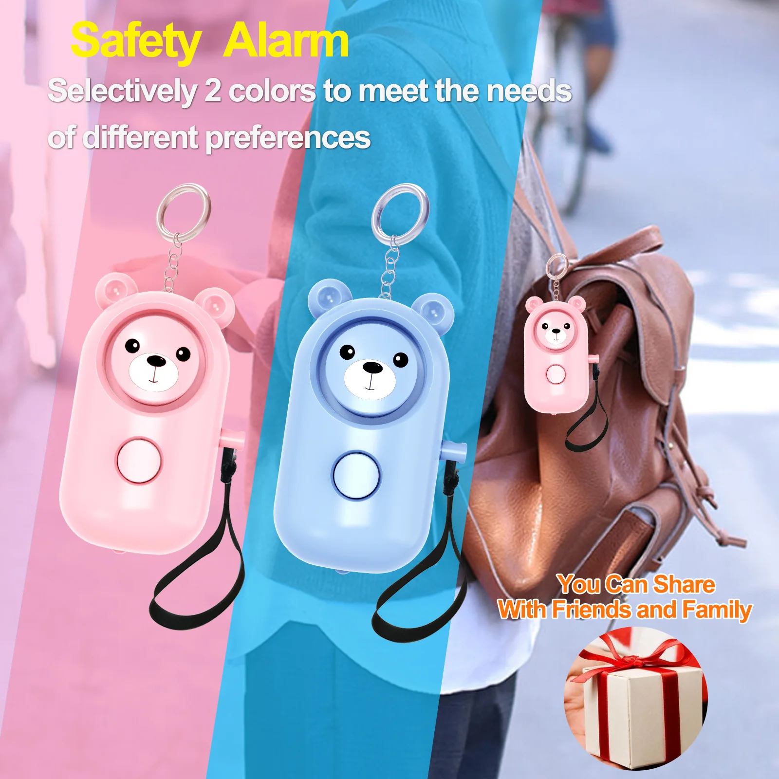 Wholesale Portable 140DB Emergency Self-Defense Security Alarm Keychain with LED Light for Women Kids and Elders
