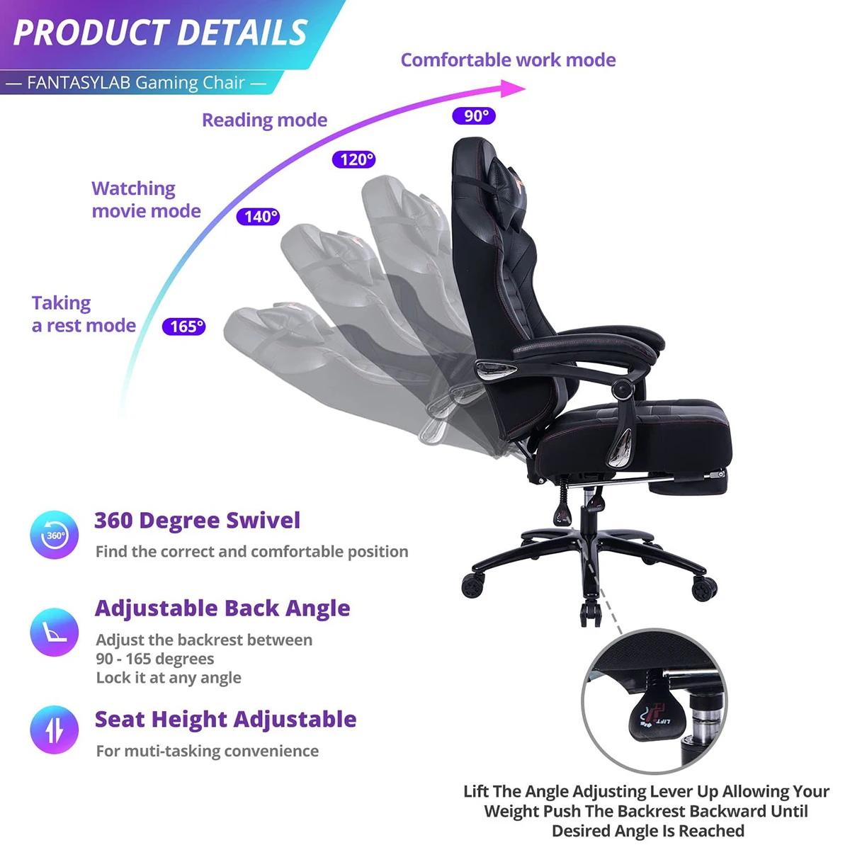 new design reclining gamer chair with footrest Bluetooth massage gaming chair black leather