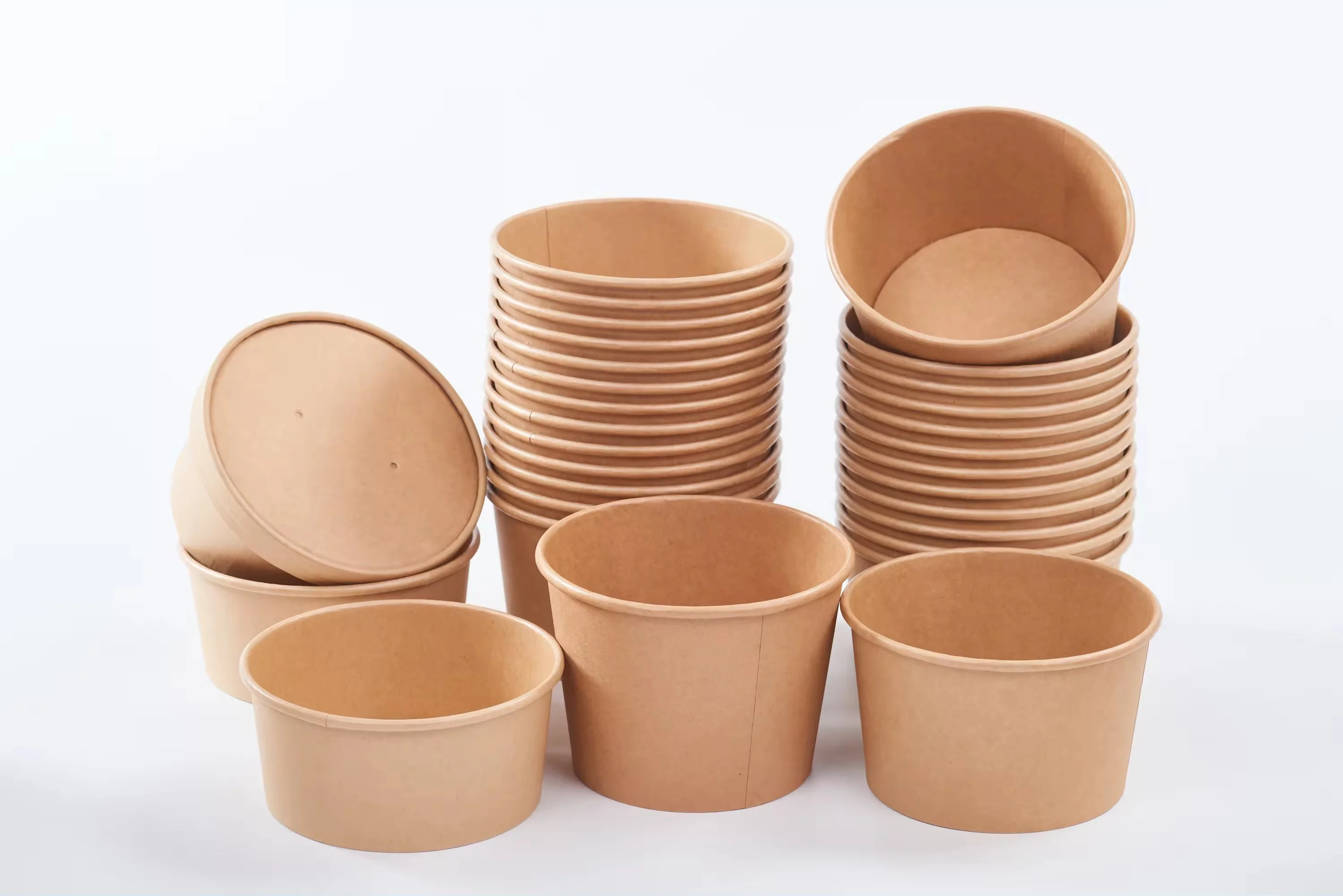 Wholesale  customized take away eco friendly disposable  Kraft paper pla bowl 400ml paper rice bowl with lid