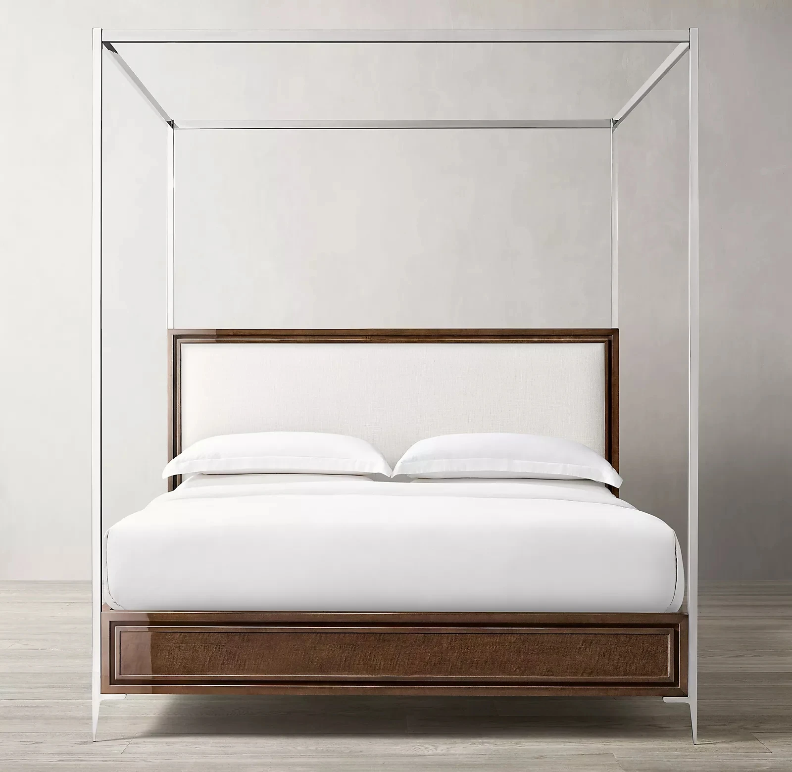 Factory direct platform solid wood panel frame king queen size canopy bedroom furniture wooden beds with metal leg