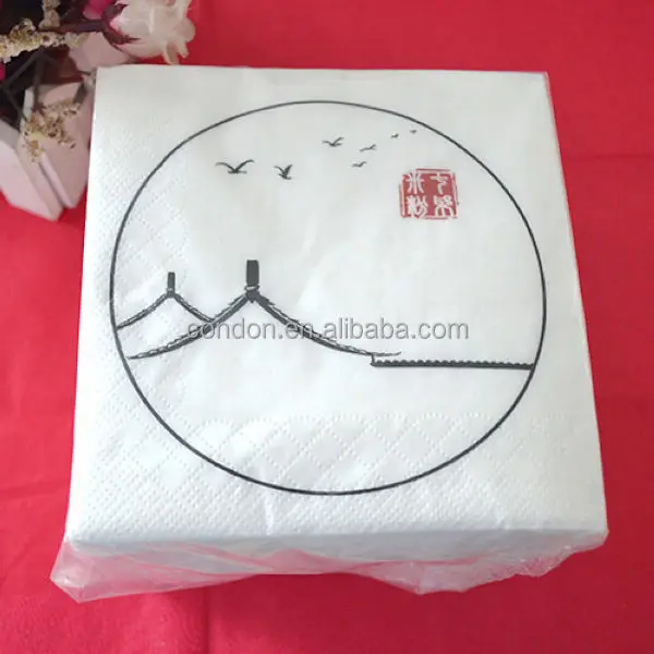 Printed Paper Napkin for Hotels Restaurants Bulk Packaging Recyclable Plastic Material Water Food Use