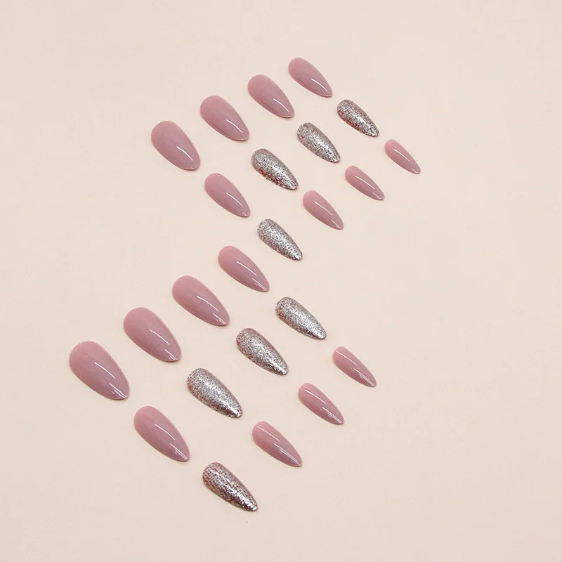 Solid Bean Paste Red Almond Nail Blast Shining Sheet  Press  On Nail  Artificial False Nail Tips ABS 24PCS Wholesale