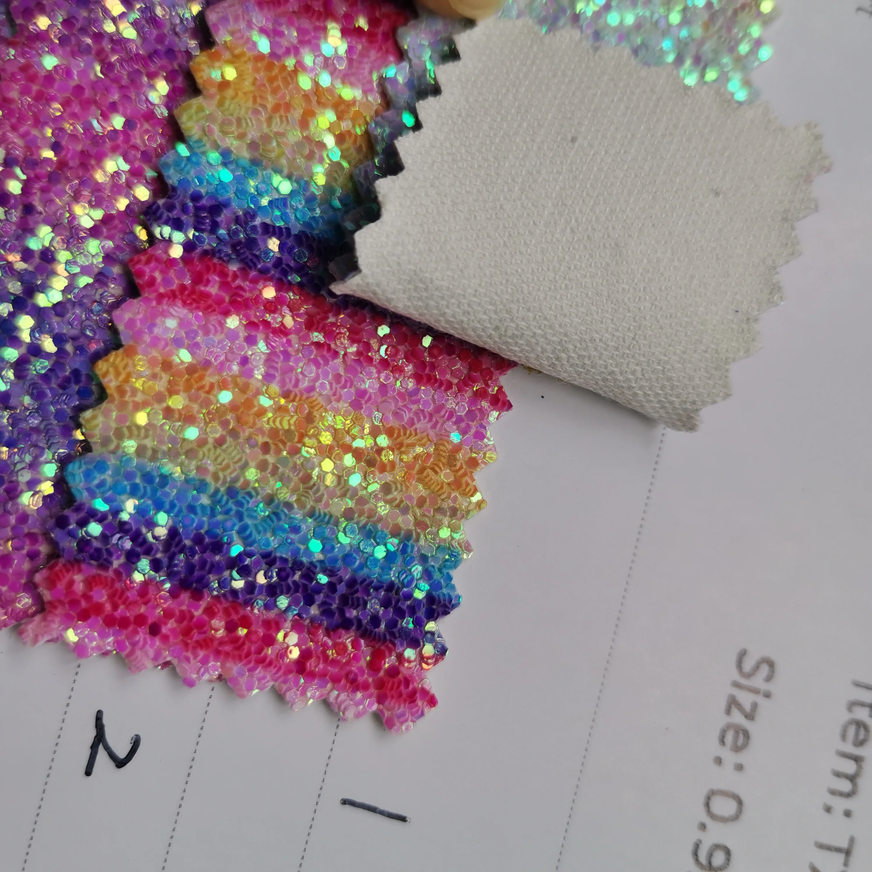 Glitter rainbow Pu Bag Making Glitter Vinyl Pu Leather Glitter Fabric TC Backing