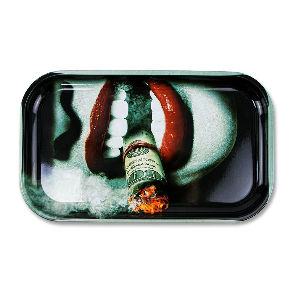 Custom logo Tinplate Tobacco Rolling Tray with Lid Cigarette Metal Hot Selling 18*14cm Black Tin rolling tray