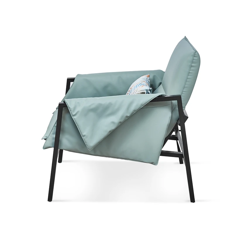 New design living room modern arm sofa chair upholstered lounge single large leather leisure chair with metal tube legs