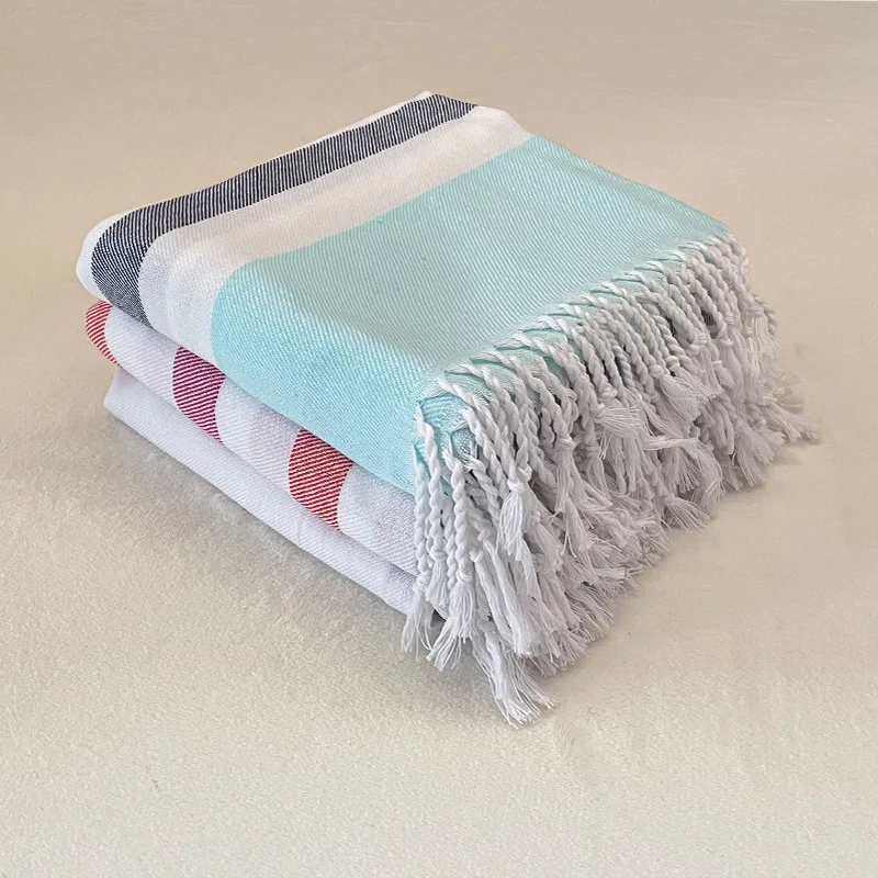 Wholesale Hot Sale Sand Proof 100% Cotton Beach Towel  Soft Custom Hammam Fouta Stripe Turkish Beach Towel