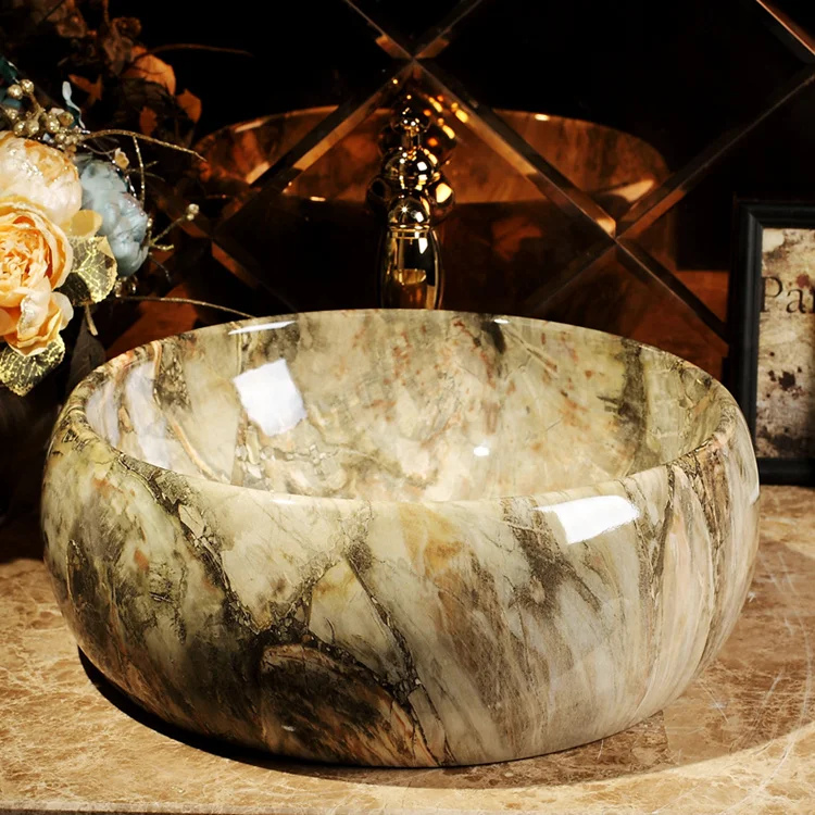 Chaozhou sanitary ware ceramic marble art basin for hotel bathroom