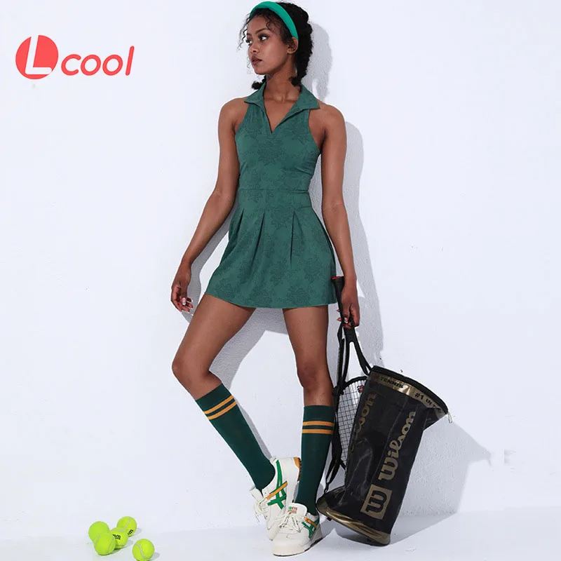Lcool Women Stand-up collar Sleeveless Soft Athletic Golf Tennis Dress Quick Dry Workout Skirt