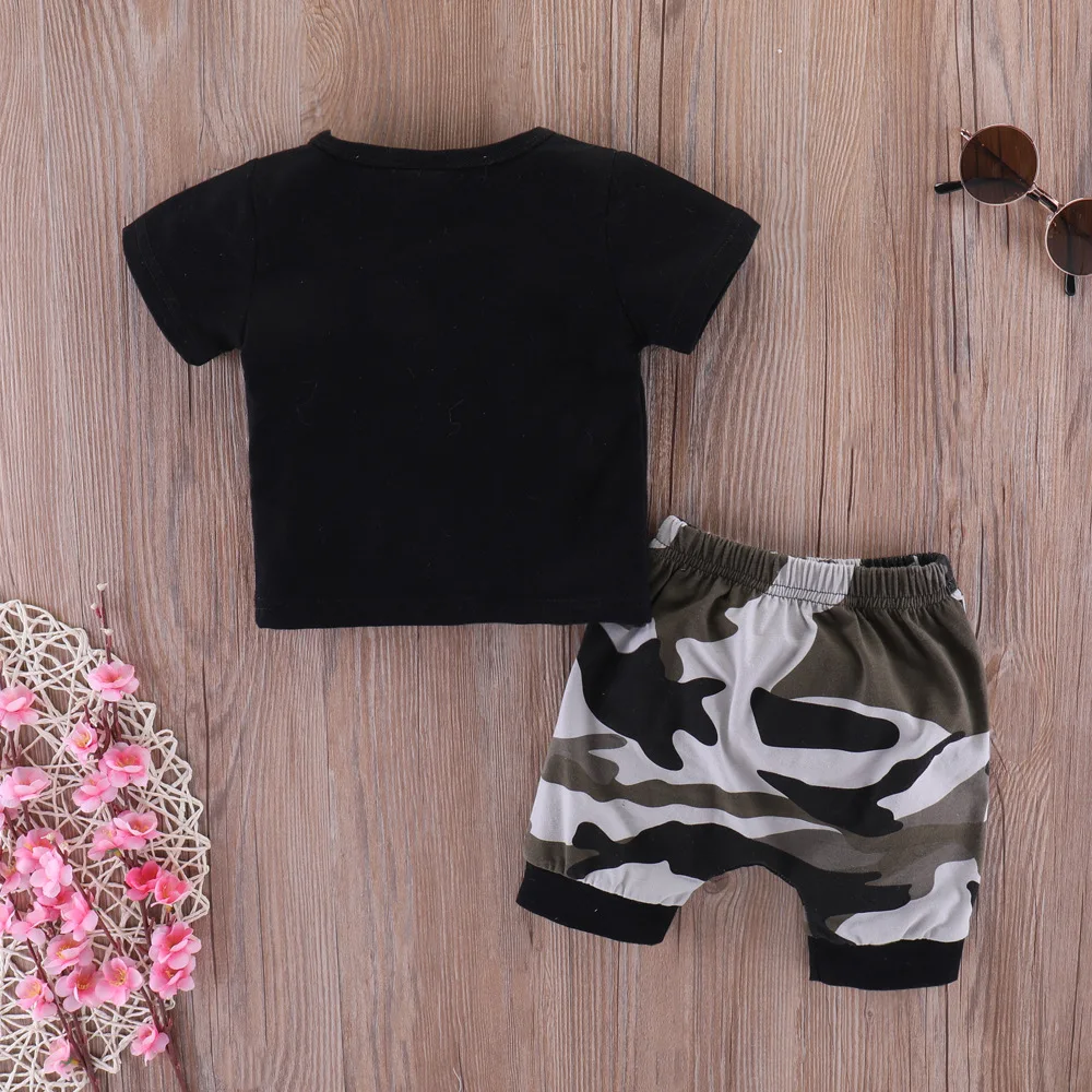 Hao Baby Ins Children Clothing Hot Sale Boys KING Letters Camouflage Short Sleeve Sets