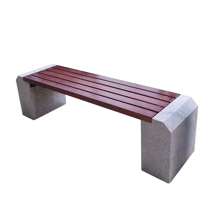 high quality concrete and wood outdoor park garden bench with stone legs