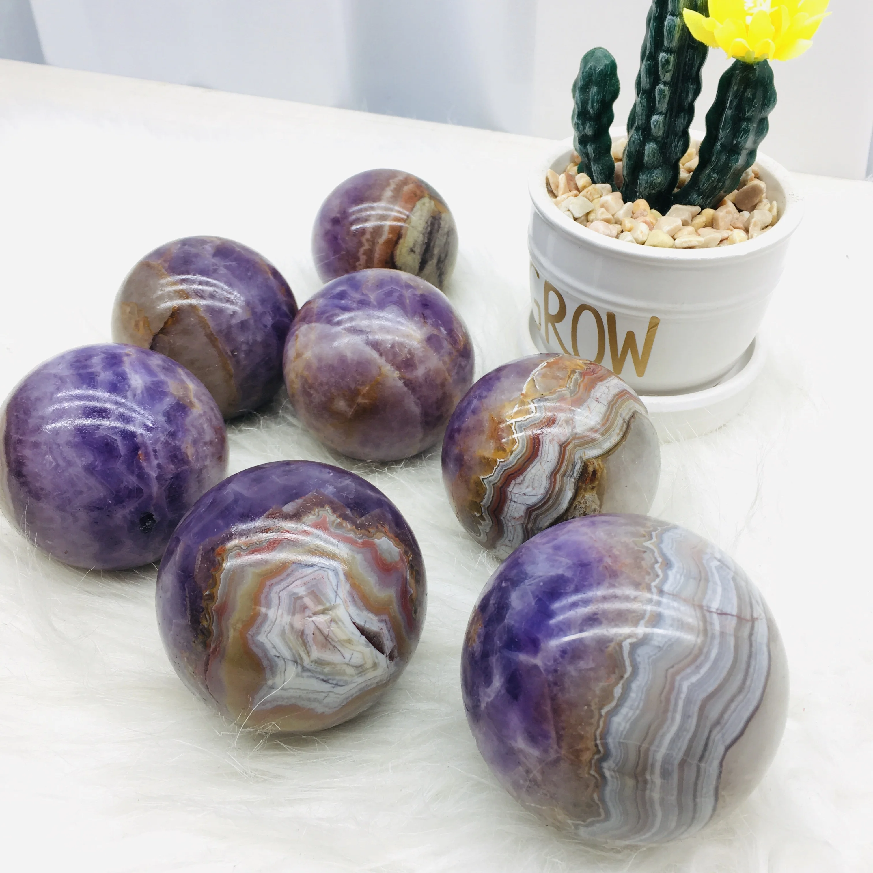 Wholesale natural Crazy Lace Agate Sphere healing Mexico Agate Amethyst Sphere For Decoration