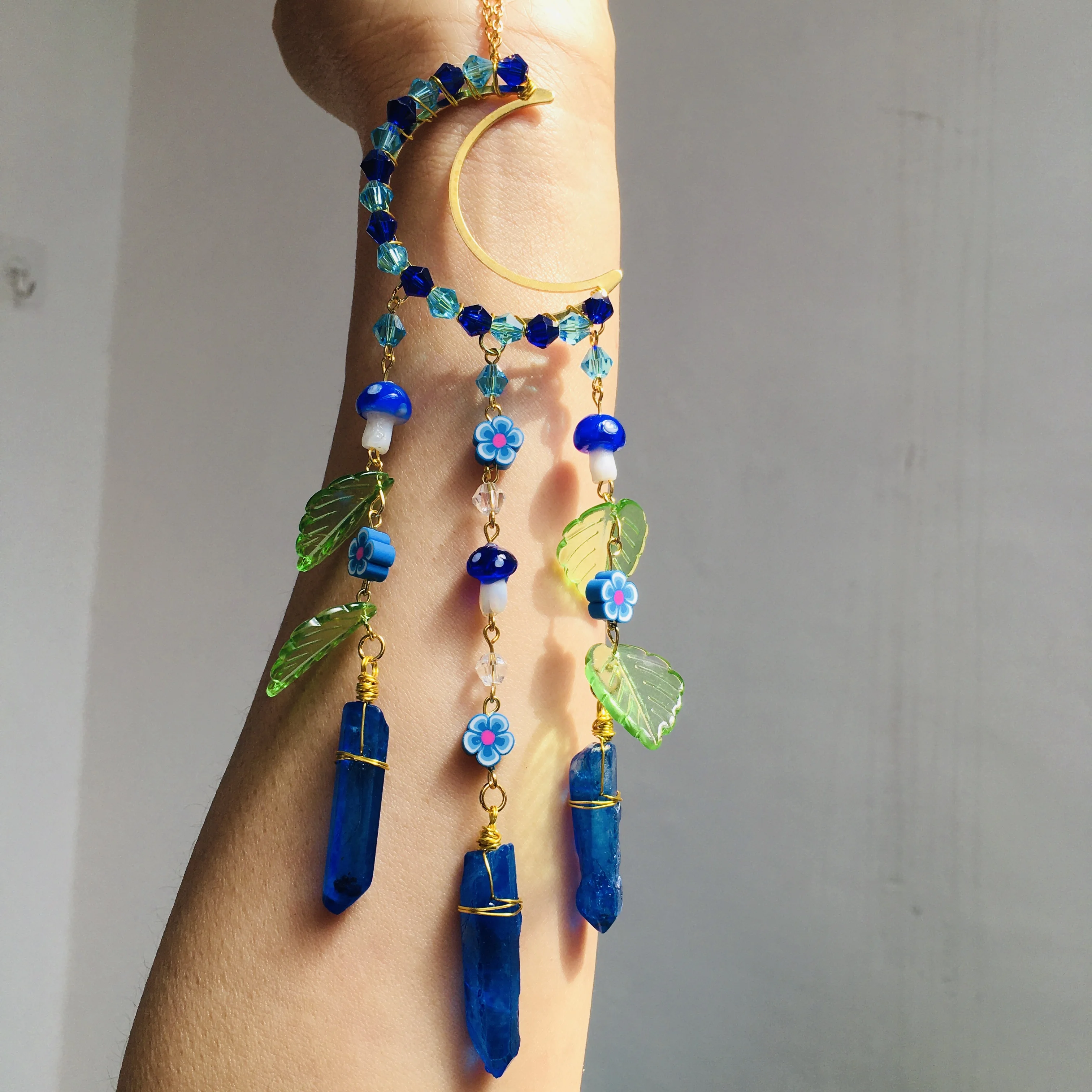 New blue leaf mushroom accessories independent station ins style moon crystal bar car ornaments