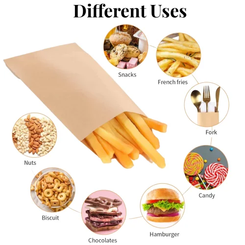 Custom logo wholesales food disposable paper bags brown kraft cookies treat bags flat small paper to go bags for Packaging