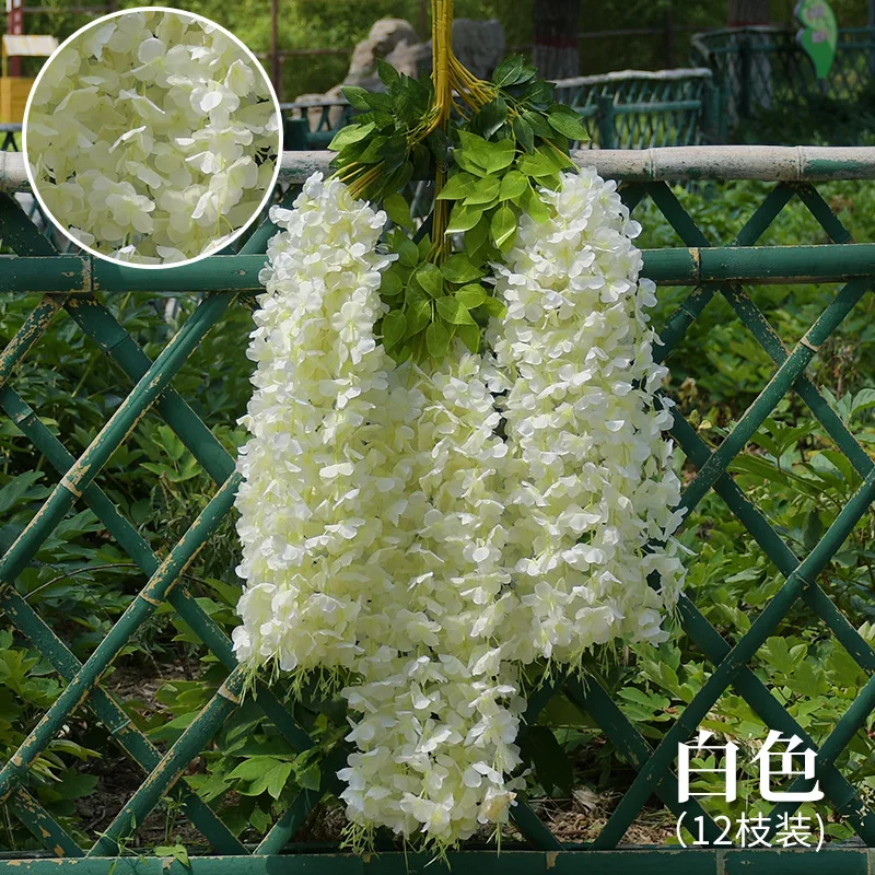 Wholesale 3 Branches White Simulation Real Touch Silk Artificial Wisteria Flower Hanging Garland