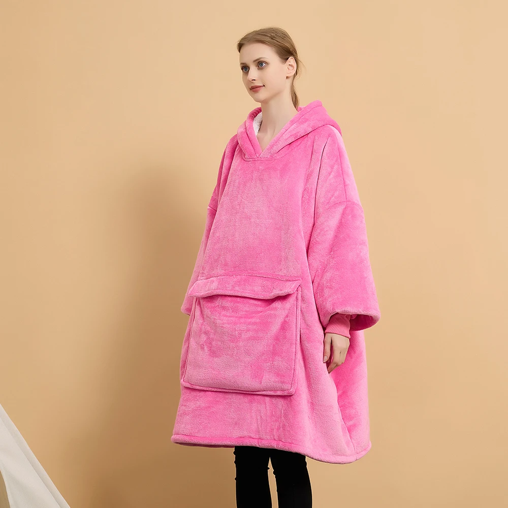 Cheap Eco-Friendly Oversized Warm Winter Woven Sherpa Fleece Hoodie Blanket Sweatshirt