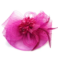 Customize Headwear Decor Hat Bow Flower Feather Veil Fascinator Hair Clips Brooch For Charm Women Rose Color