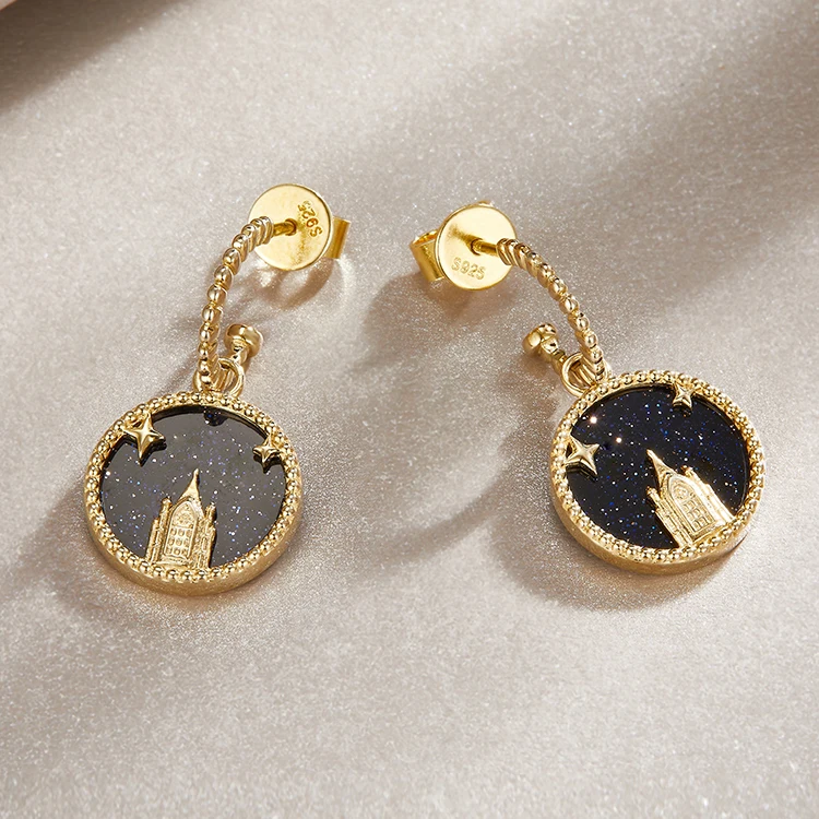 925 Sterling Silver Gold Plated Jewelry Sets Starry Night Castle Necklace Earrings Jewelry Set