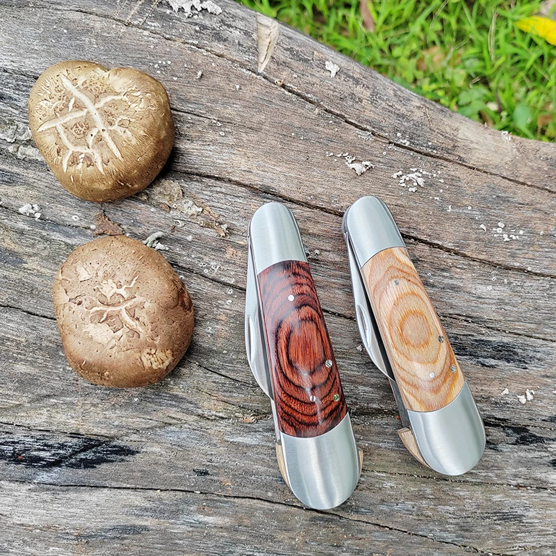 Hot selling wood handle Truffle knife camping folding mushroom knife with brush