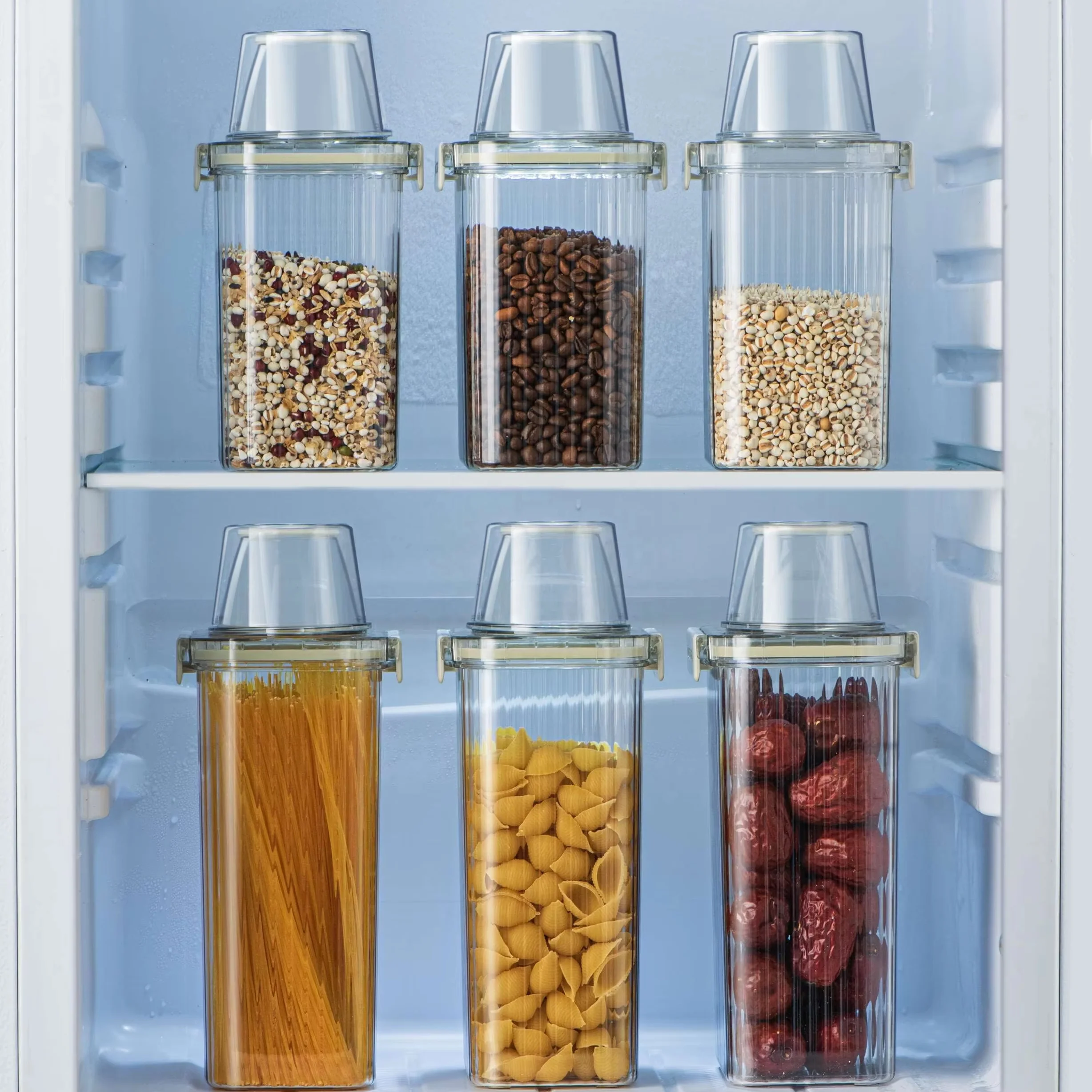 Multifunctional Rectangle Kitchen Cabinet Storage Organizer with Measuring Cup Plastic Food Jar Container tea storage Canister