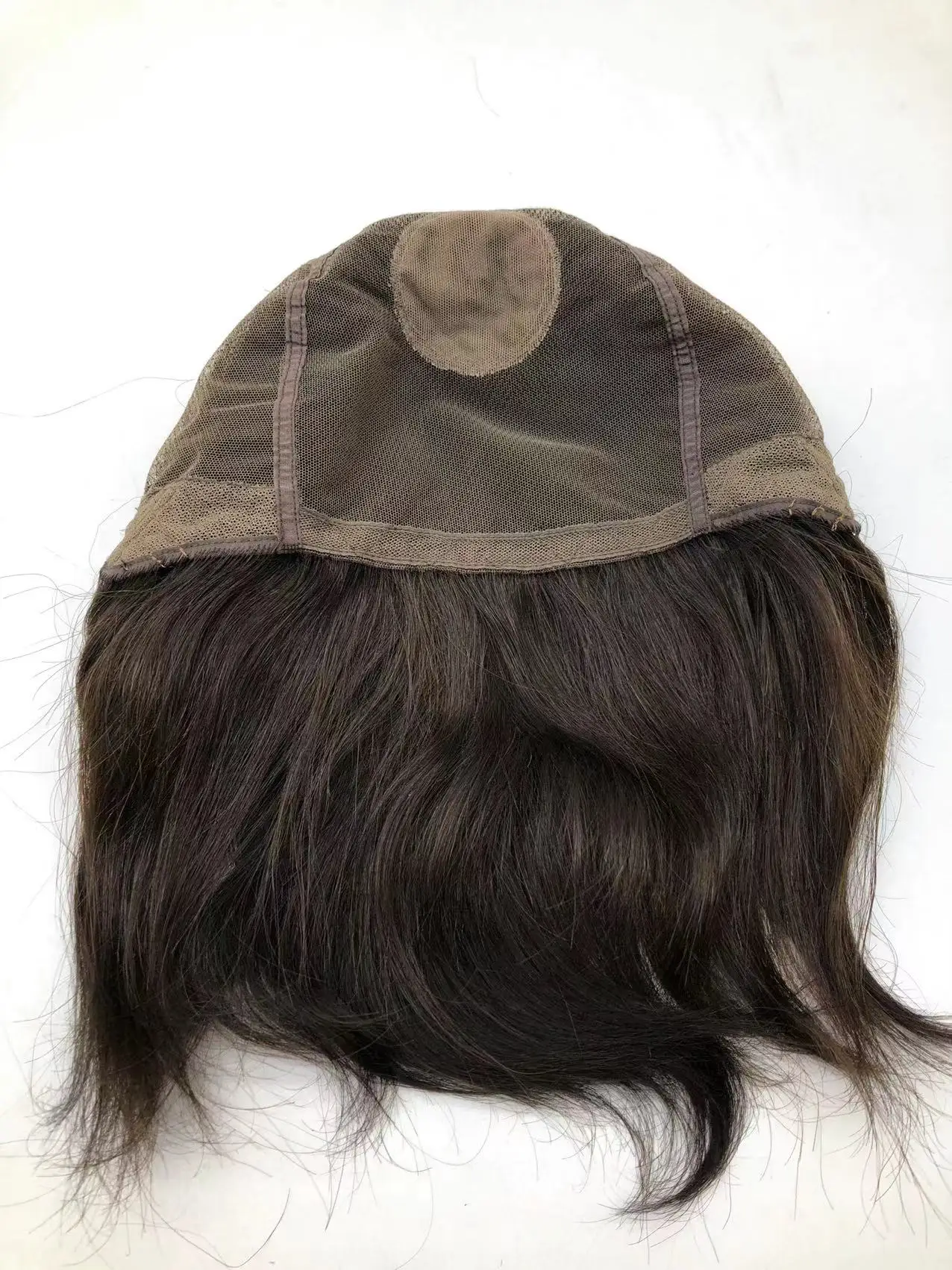 HQ Smooth Human Hair Natural Brown Different hair Length Front Hand Tied Silk Crown Wig