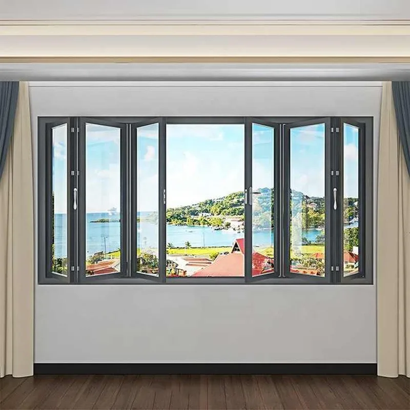 Aluminum Folding Windows Double Tempered Glass Organ Style Horizontal Sliding Folding Windows