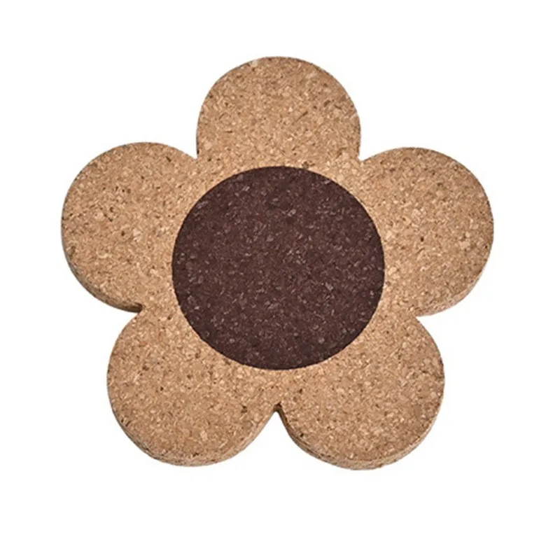 Cute Natural Cork Flower Coasters, Wooden Flowers Insulation Pad  Wall Hanging Dining Table Pad for Coffee Tea Cup