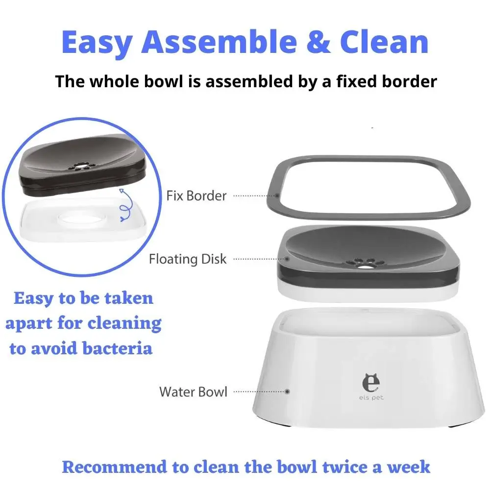 Elspet Pet Bowl Custom Logo No Spill Dog Water Bowl 70oz Plastic Drinking Water Leak Proof Slow personalized Bowl For Dogs