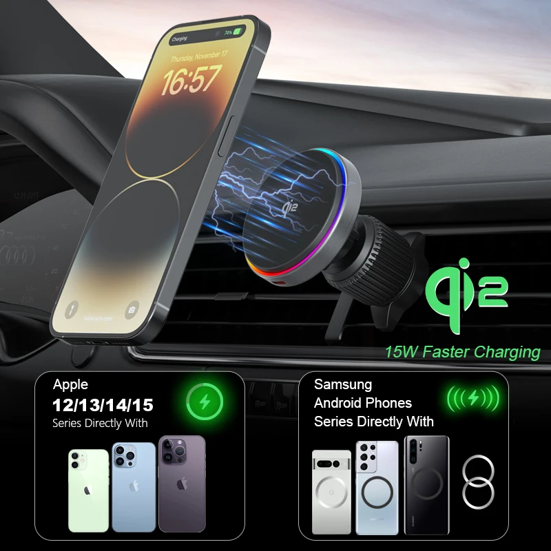 Newest Products 2024 Qi2 Wireless Car Charger 15w Magnetic Car Mount for iPhone 12 13 14 15 16